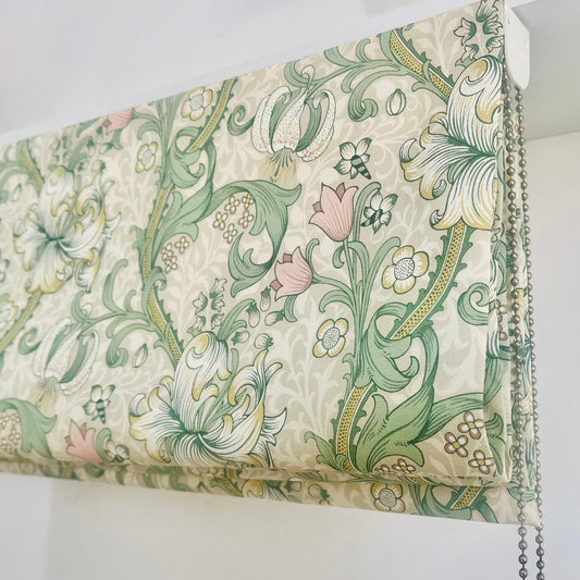 Three Bespoke Roman Blinds in William Morris ‘Golden Lily’ – Delivered to Preston