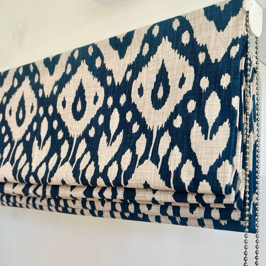 Handmade Roman Blind in Moroccan Ikat – Ink Blue