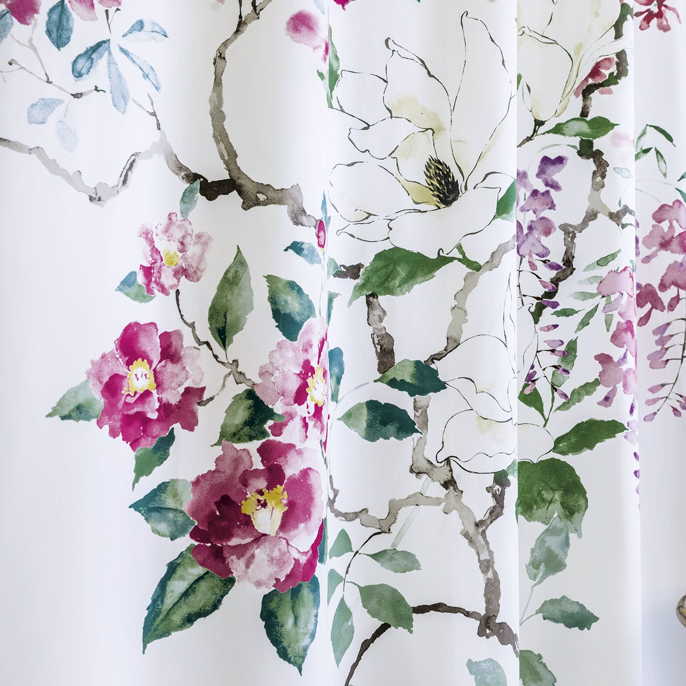 Sanderson Magnolia & Blossom Blossom/Leaf Fabric By The Metre