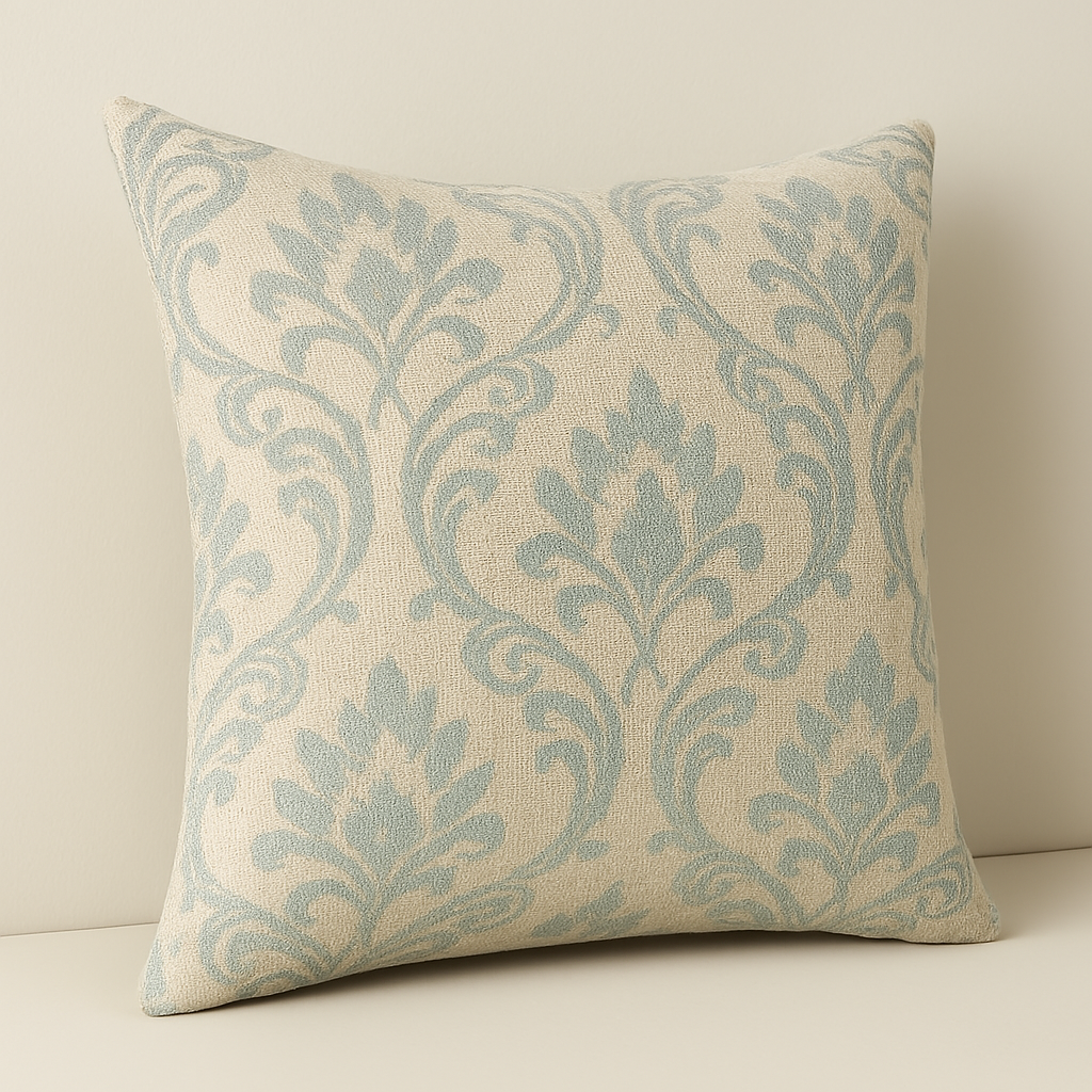 Handmade Leyburn Duckegg Cushion Cover – Soft Damask Accent