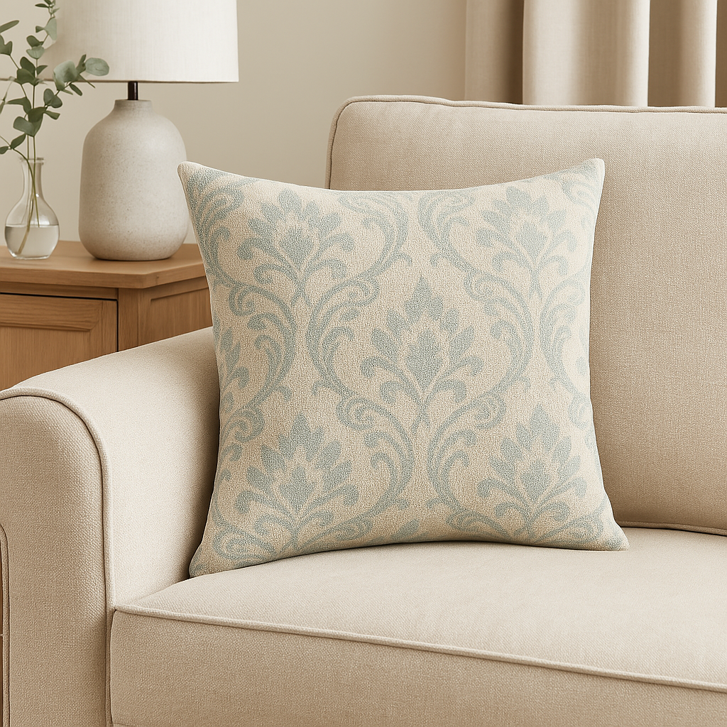 Handmade Leyburn Duckegg Cushion Cover – Soft Damask Accent