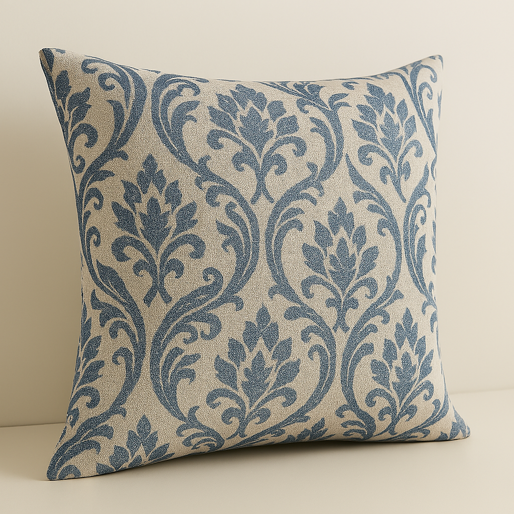 Handmade Leyburn Denim Cushion Cover – Classic Blue Damask Damask Style