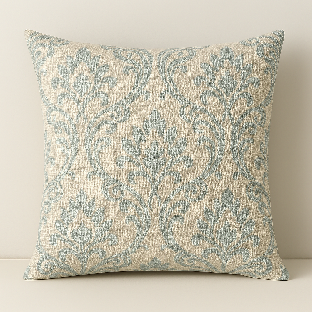 Handmade Leyburn Duckegg Cushion Cover – Soft Damask Accent