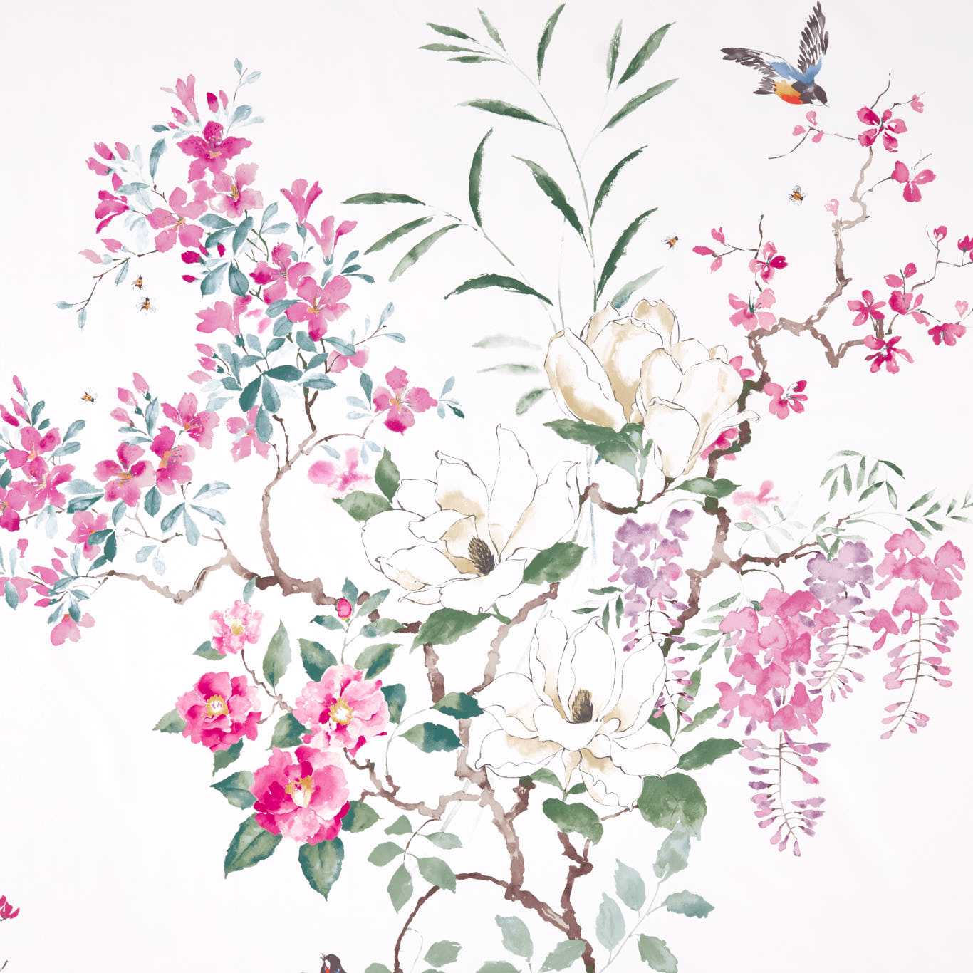 Sanderson Magnolia & Blossom Blossom/Leaf Fabric By The Metre