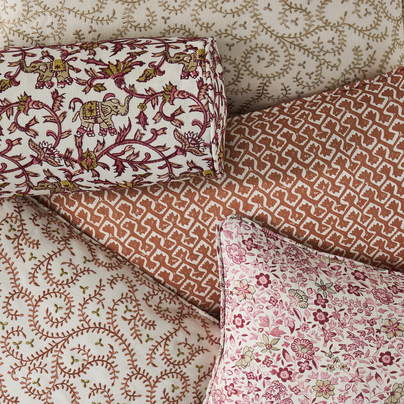 Clarke & Clarke Gamthi Sage/blush Fabric by the Metre