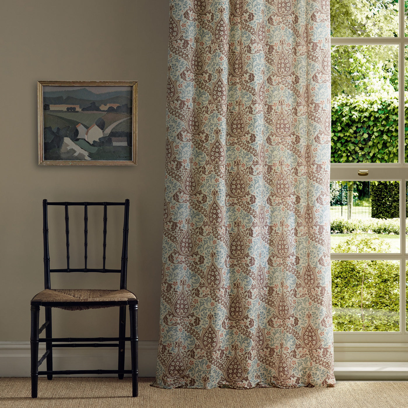 Morris Persian Tulip Umber/Mineral Blue Fabric By The Metre