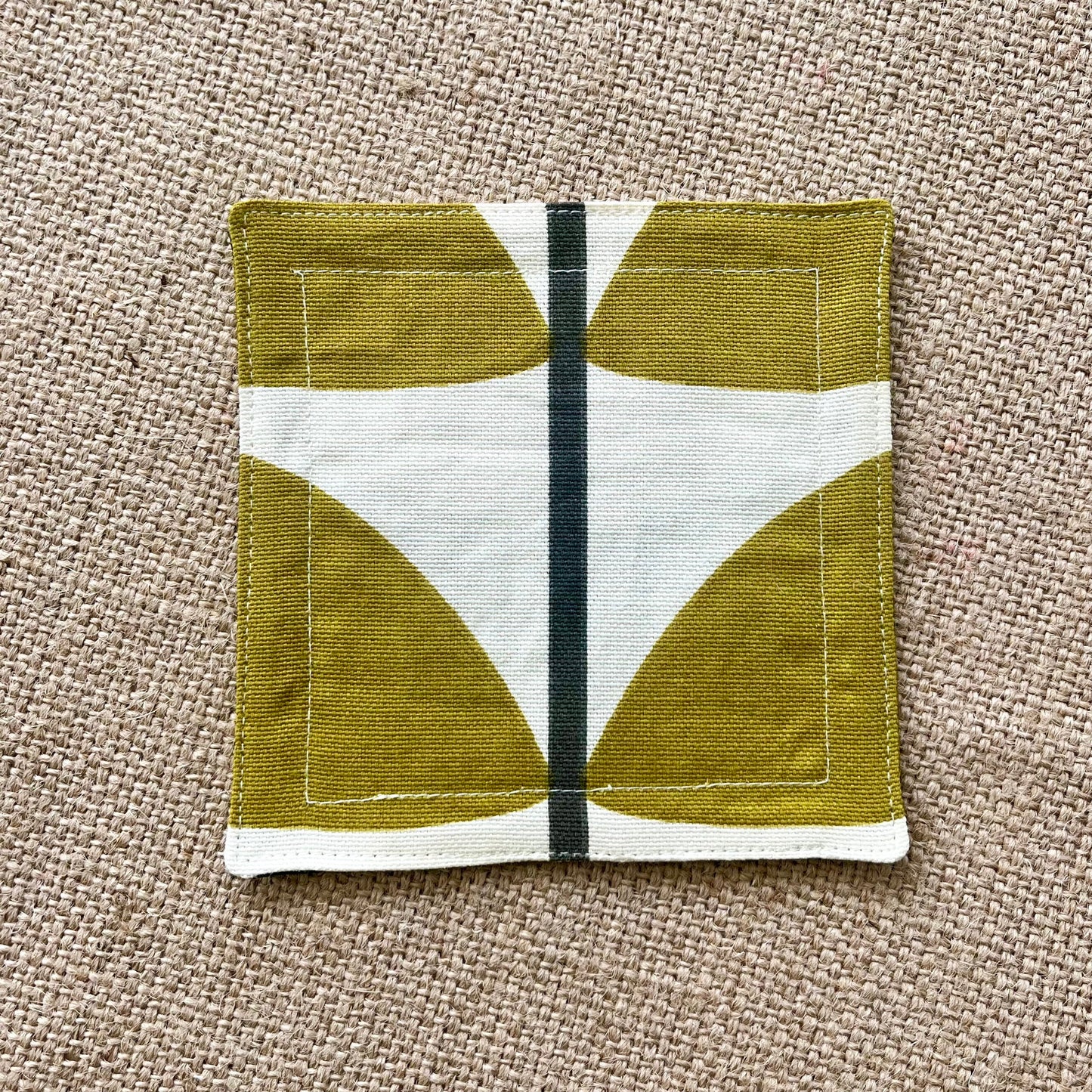 Olive Green Retro Drinks Coasters x 2 - Olive Oval & Olive Stem, Set of Double-Sided Cotton Coasters Mid Century Scandi Print