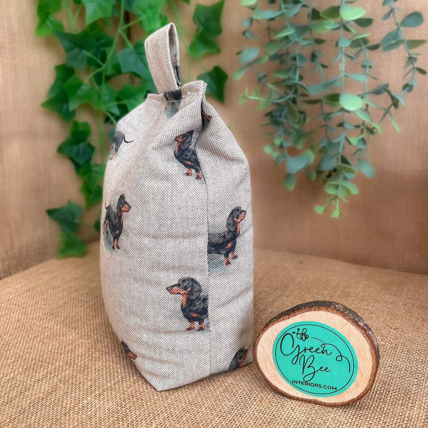 Large Dachshund Dog Printed Linen Door Stop: Farmhouse Charm Fabric Home Decor (Filled or Fill at Home)