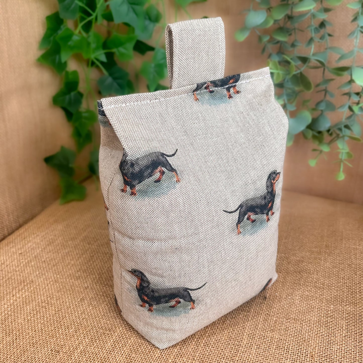 Large Dachshund Dog Printed Linen Door Stop: Farmhouse Charm Fabric Home Decor (Filled or Fill at Home)