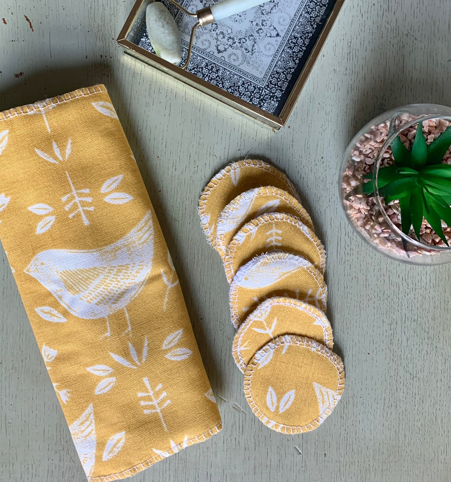 Yellow Birds Eco-Friendly Reusable Makeup Pads & Face Cloths | Double-Sided with Terry Towelling Fabrics | Sustainable Skincare Essentials