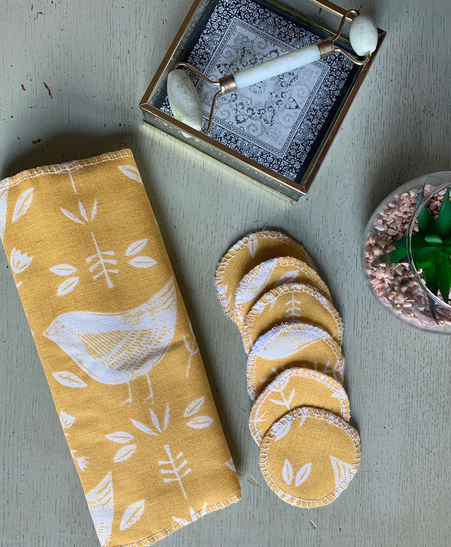 Yellow Birds Eco-Friendly Reusable Makeup Pads & Face Cloths | Double-Sided with Terry Towelling Fabrics | Sustainable Skincare Essentials