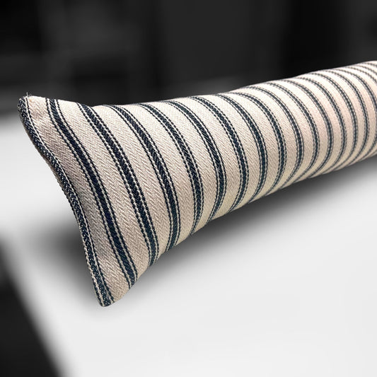 Black French Ticking Stripe Draught Excluder – 70-200cm, Weighted Home Insulation