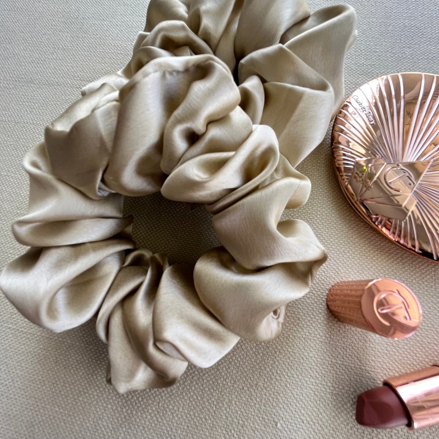 Champagne Satin Scrunchies Set - Handmade Silk Hair Accessories