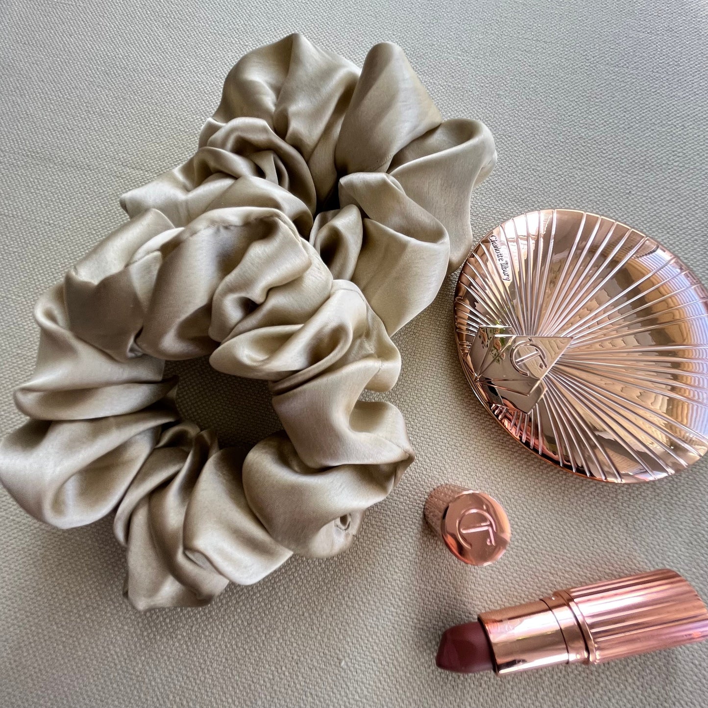 Champagne Satin Scrunchies Set - Handmade Silk Hair Accessories