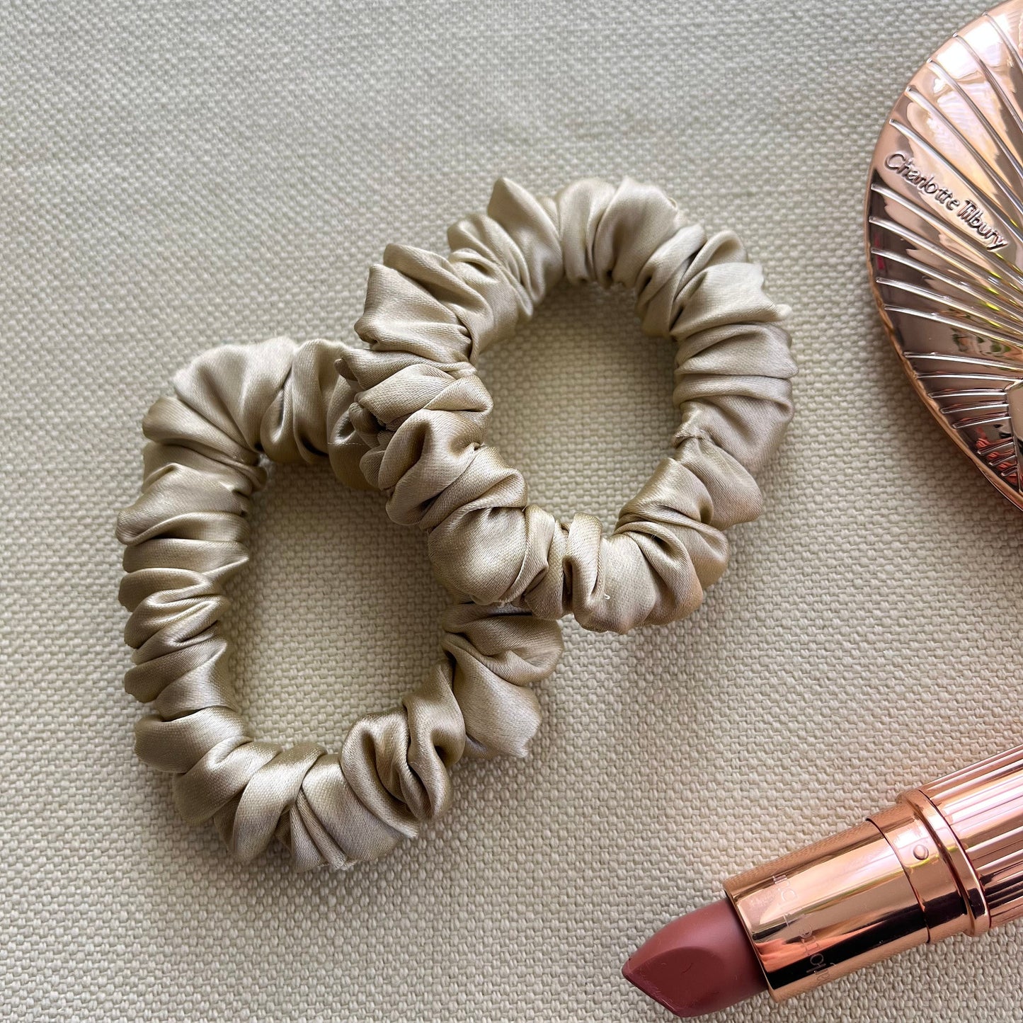 Champagne Satin Scrunchies Set - Handmade Silk Hair Accessories