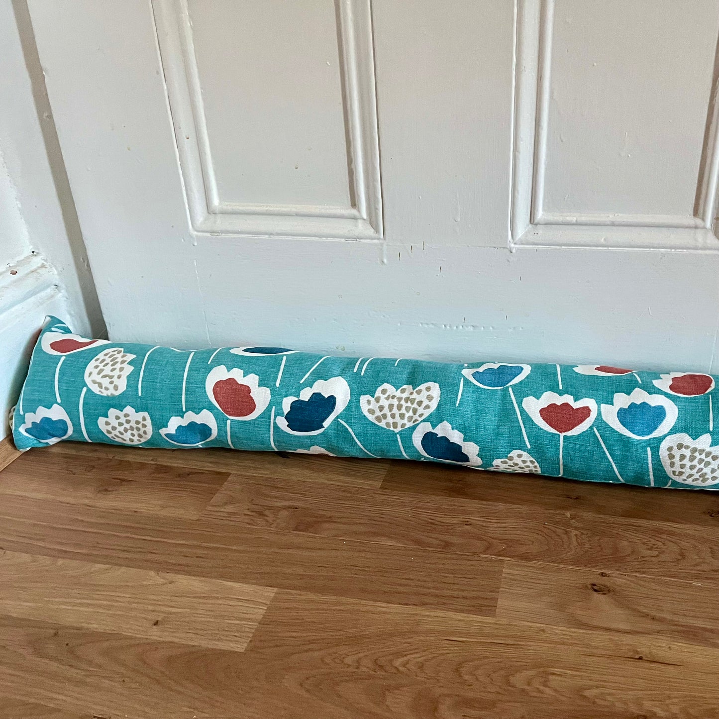 Scandi Blue Floral Draught Excluder – Weighted, Nordic-Inspired Decor