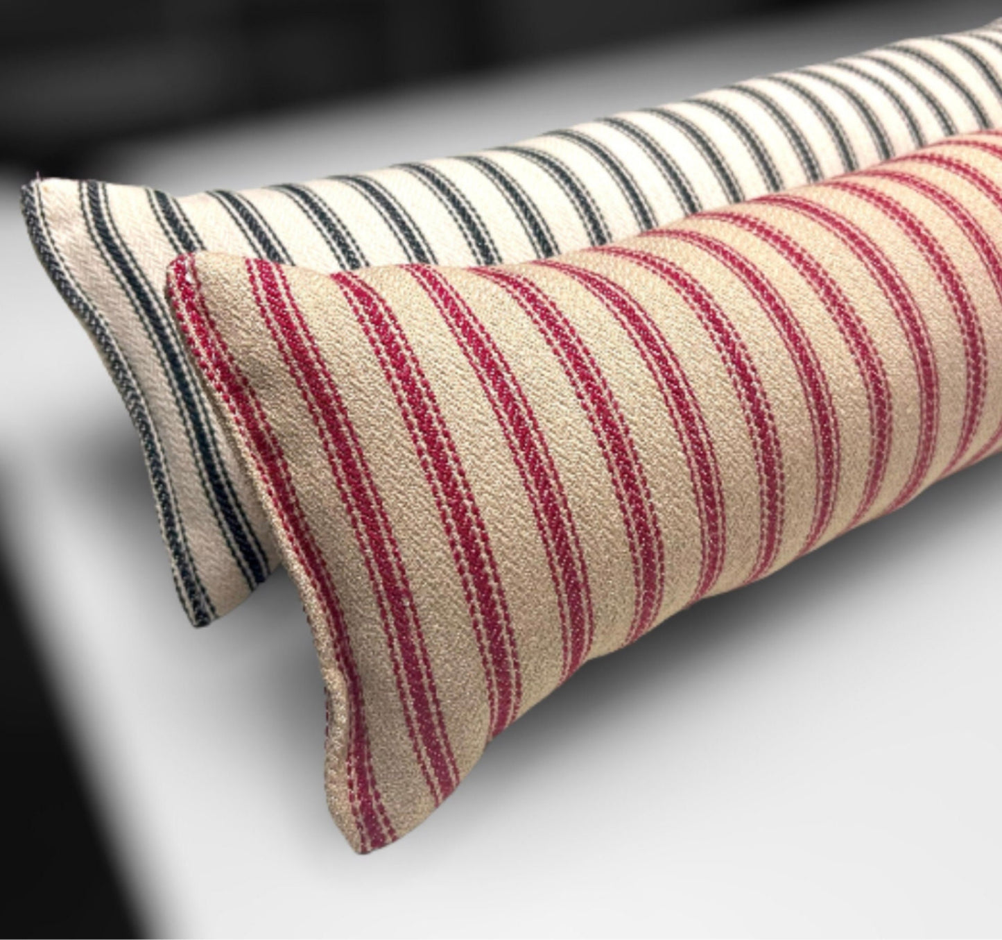 Red French Ticking Stripe Draught Excluder – Weighted, Farmhouse Decor