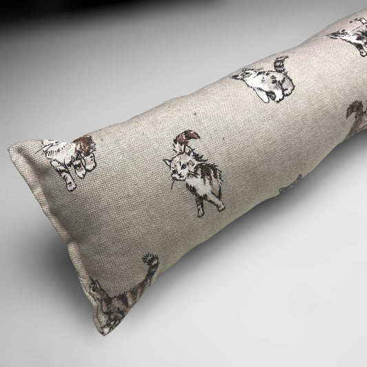 Cat Printed Linen Draught Excluder – Weighted, 70-200cm, Cozy Home Accessory