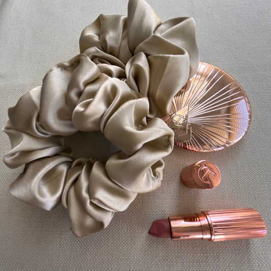 Champagne Satin Scrunchies Set - Handmade Silk Hair Accessories