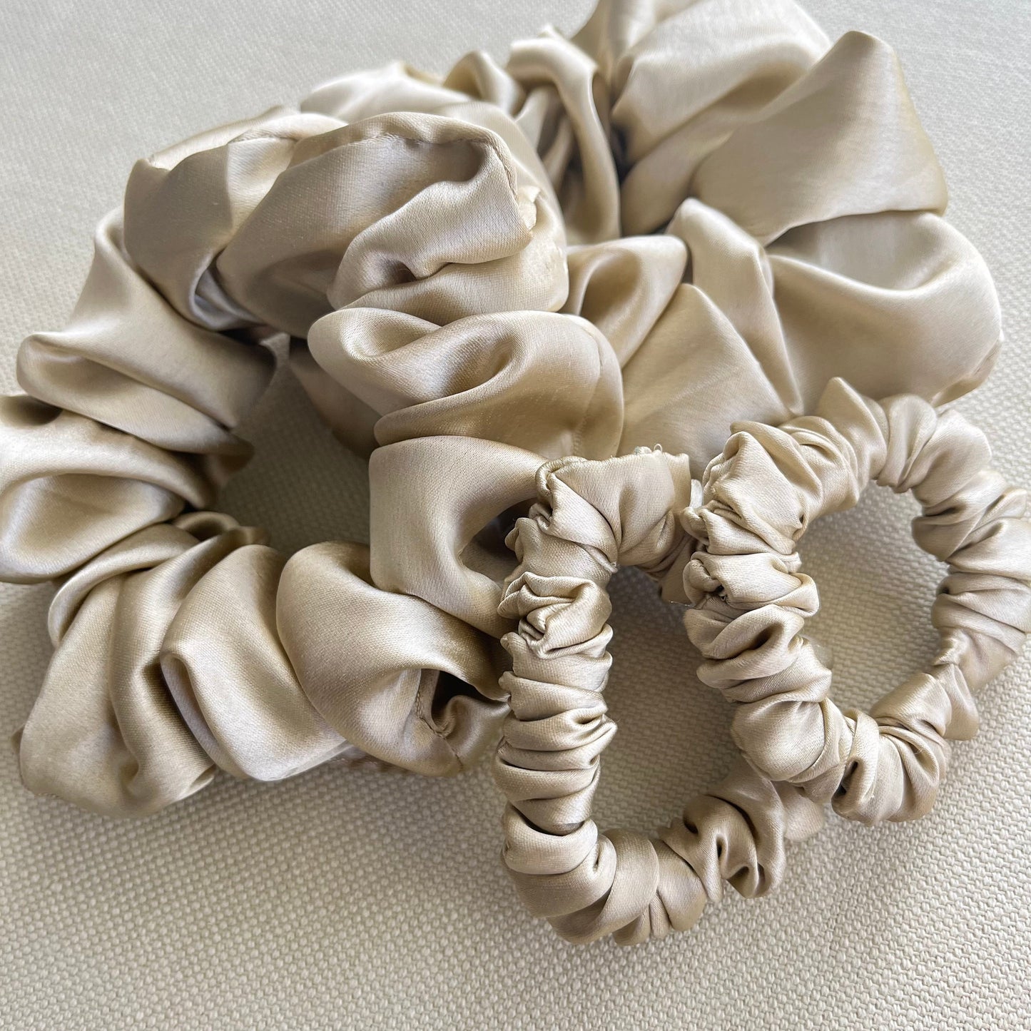 Champagne Satin Scrunchies Set - Handmade Silk Hair Accessories