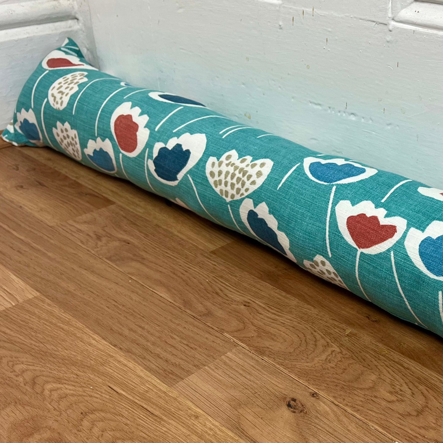 Scandi Blue Floral Draught Excluder – Weighted, Nordic-Inspired Decor