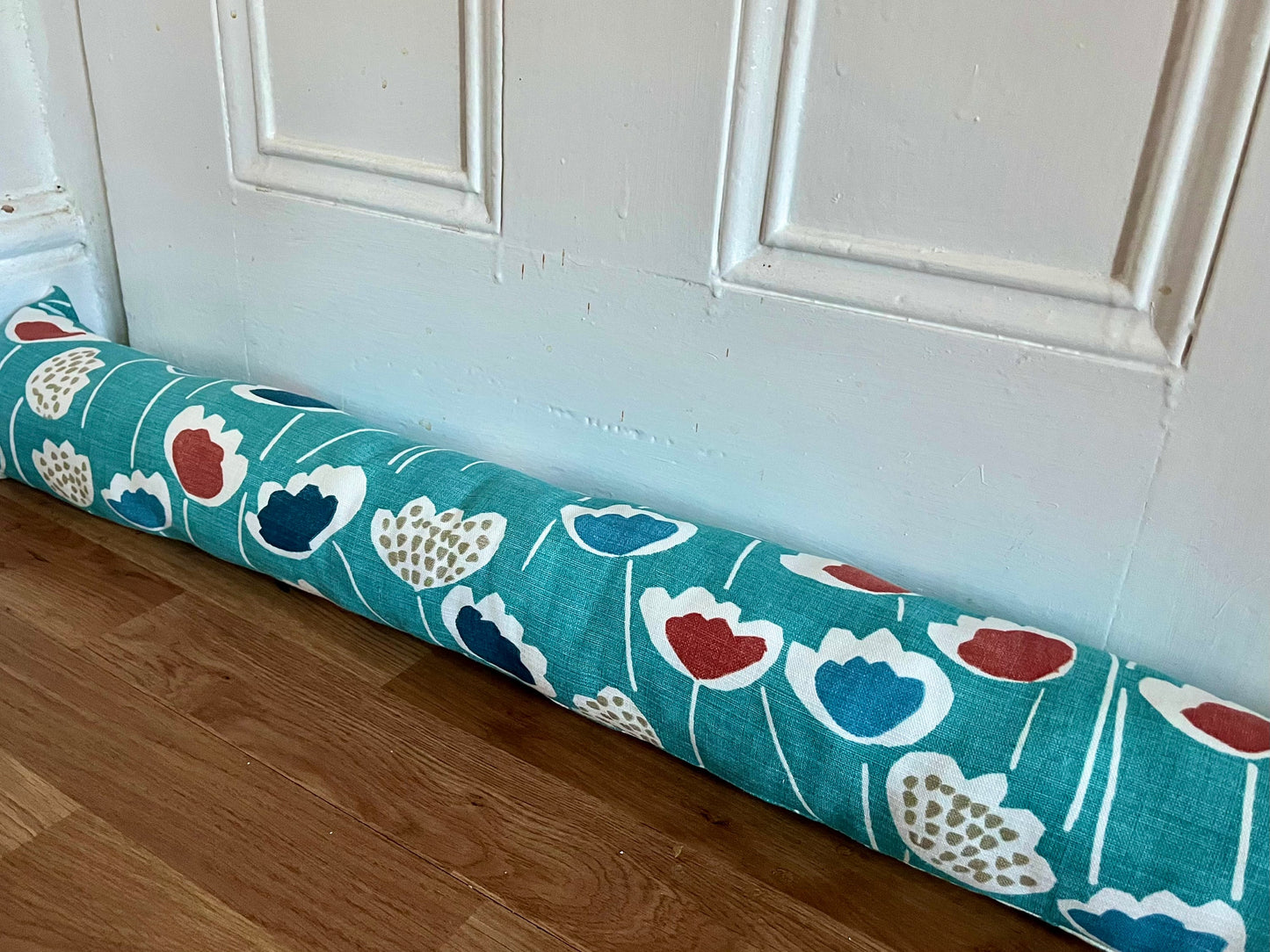 Scandi Blue Floral Draught Excluder – Weighted, Nordic-Inspired Decor