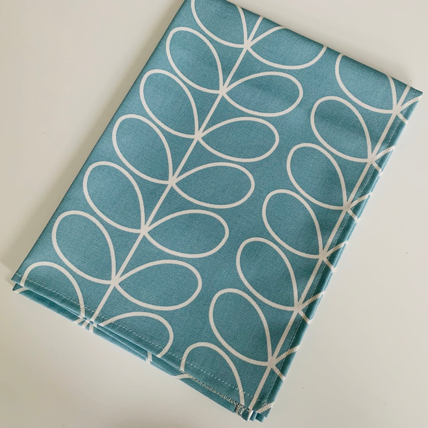 Retro Pale Blue Stem Tea Towels, Orla Kiely Fabric, Set of 3, Singles, Handsewn