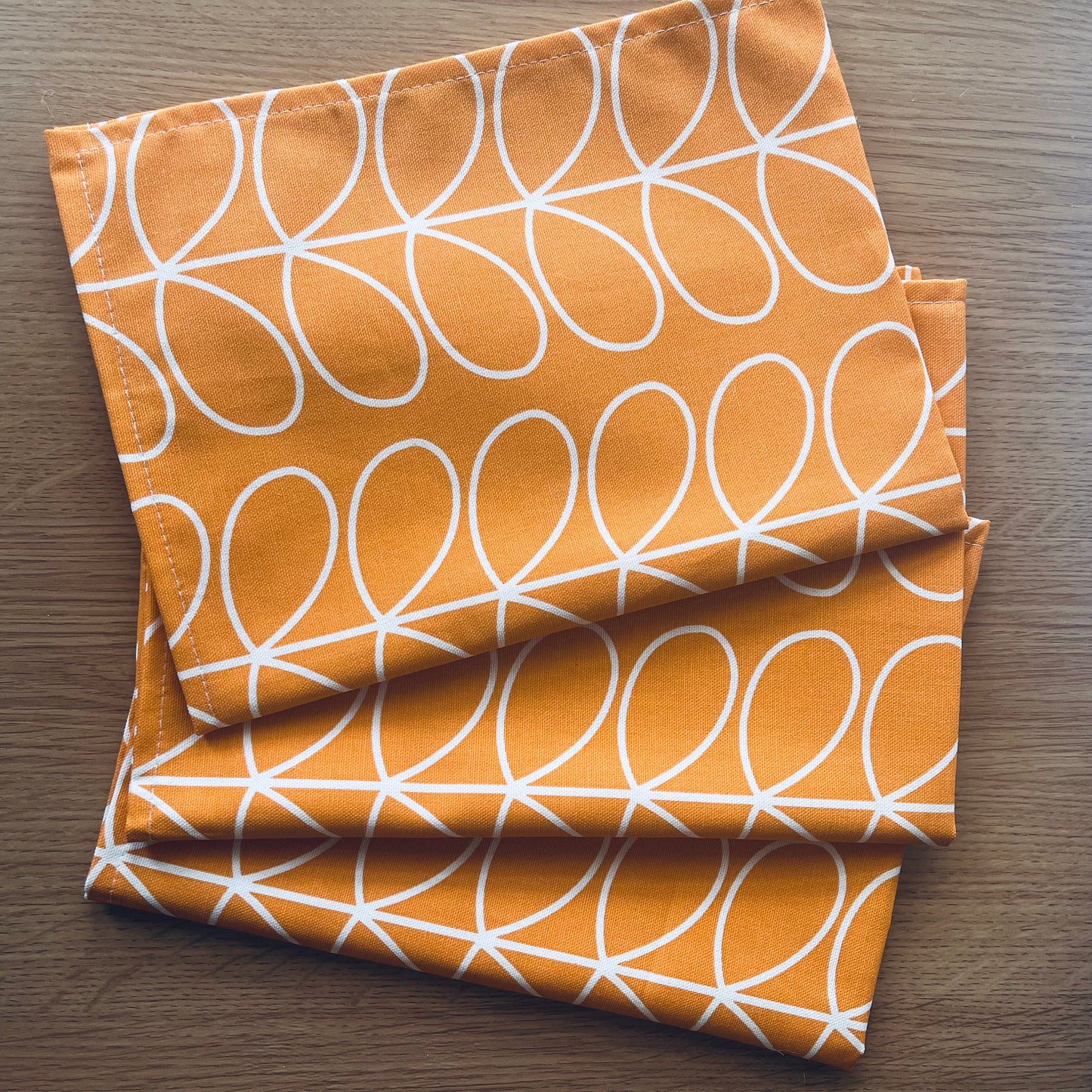 Retro Orange Stem Tea Towels, Papaya Orla Kiely Fabric, Set of 3, Singles, Handsewn