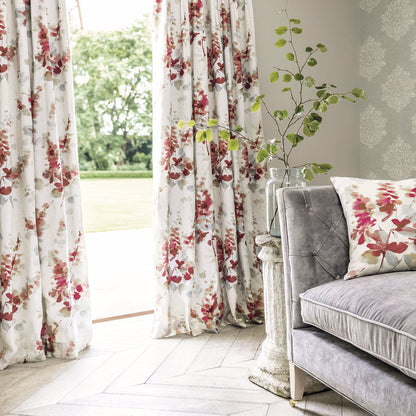 Sanderson Delphiniums Coral Fabric By The Metre