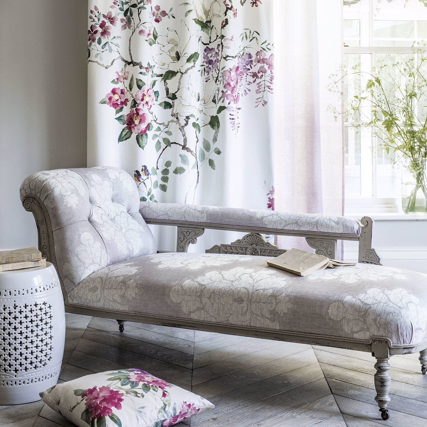 Sanderson Magnolia & Blossom Mineral/Teal Fabric By The Metre