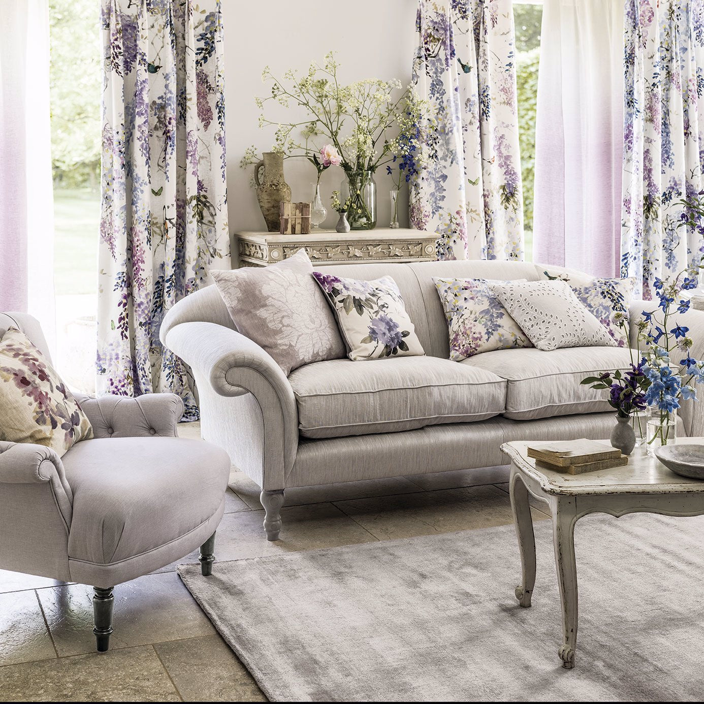 Sanderson Wisteria Falls Amethyst Fabric By The Metre