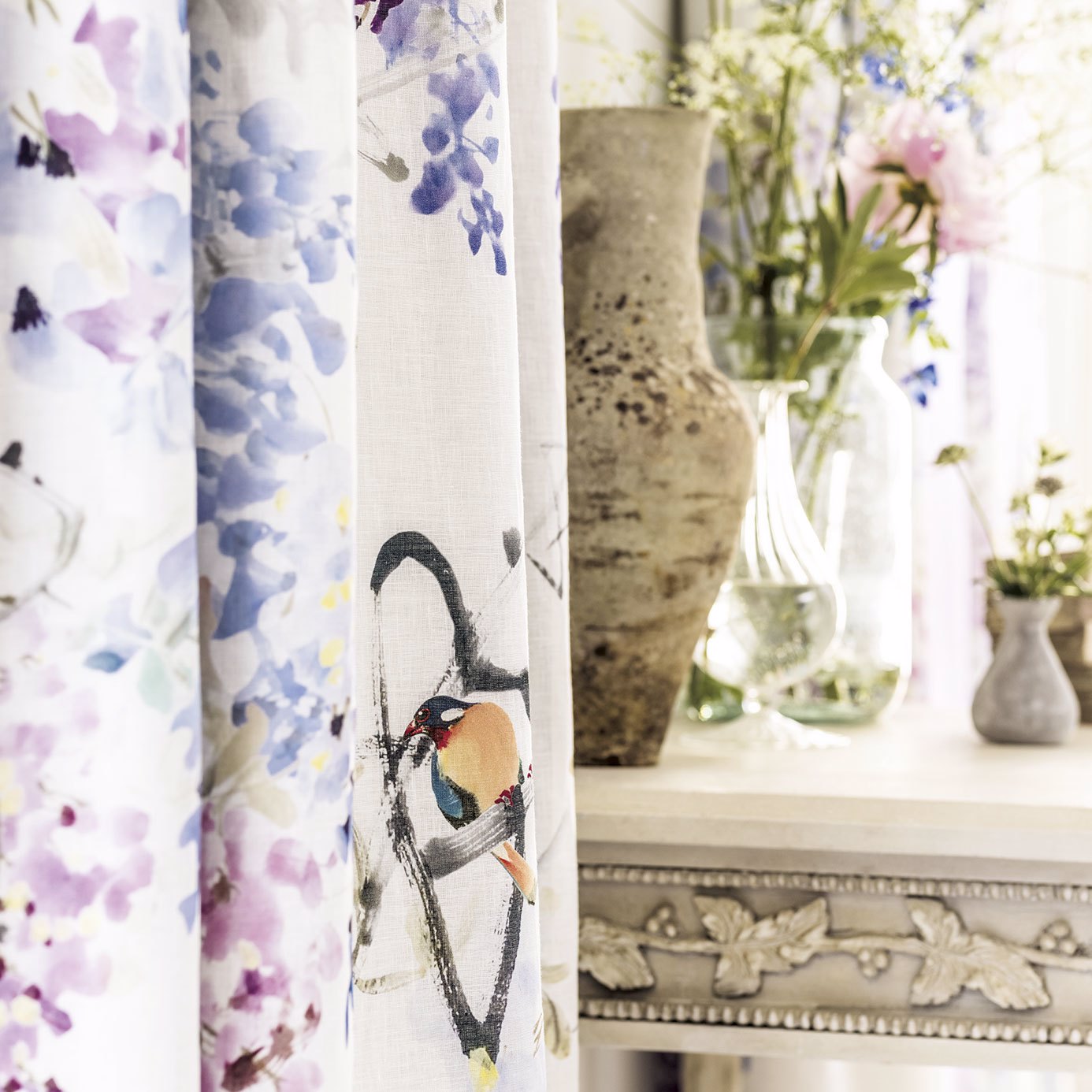 Sanderson Wisteria Falls Amethyst Fabric By The Metre