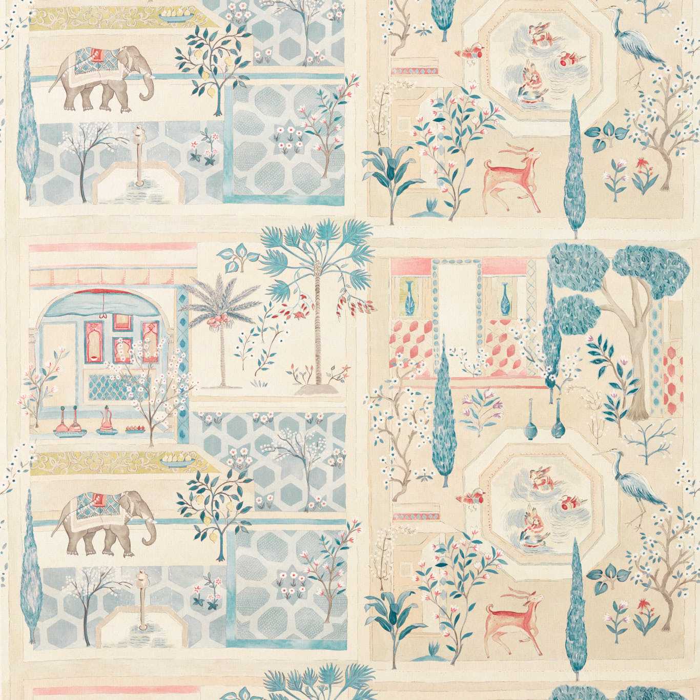 Sanderson Sultan`S Garden Ruby/Teal Fabric By The Metre