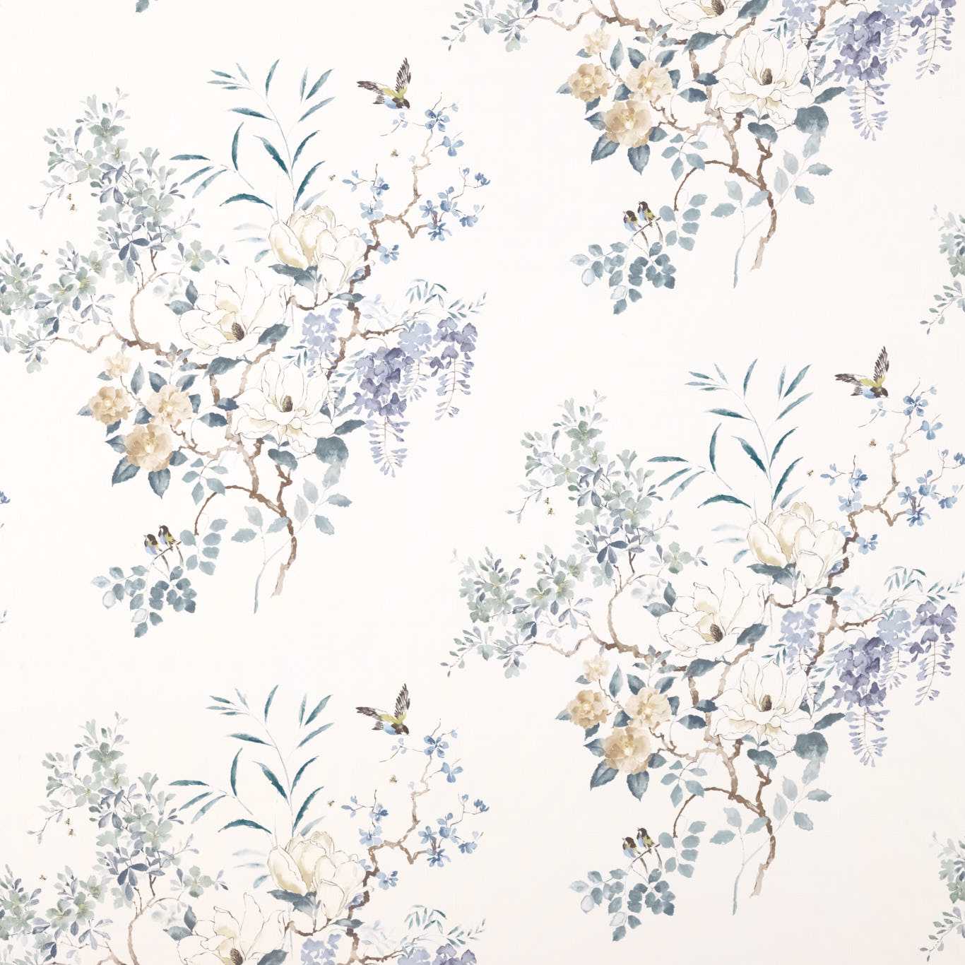 Sanderson Magnolia & Blossom Mineral/Teal Fabric By The Metre