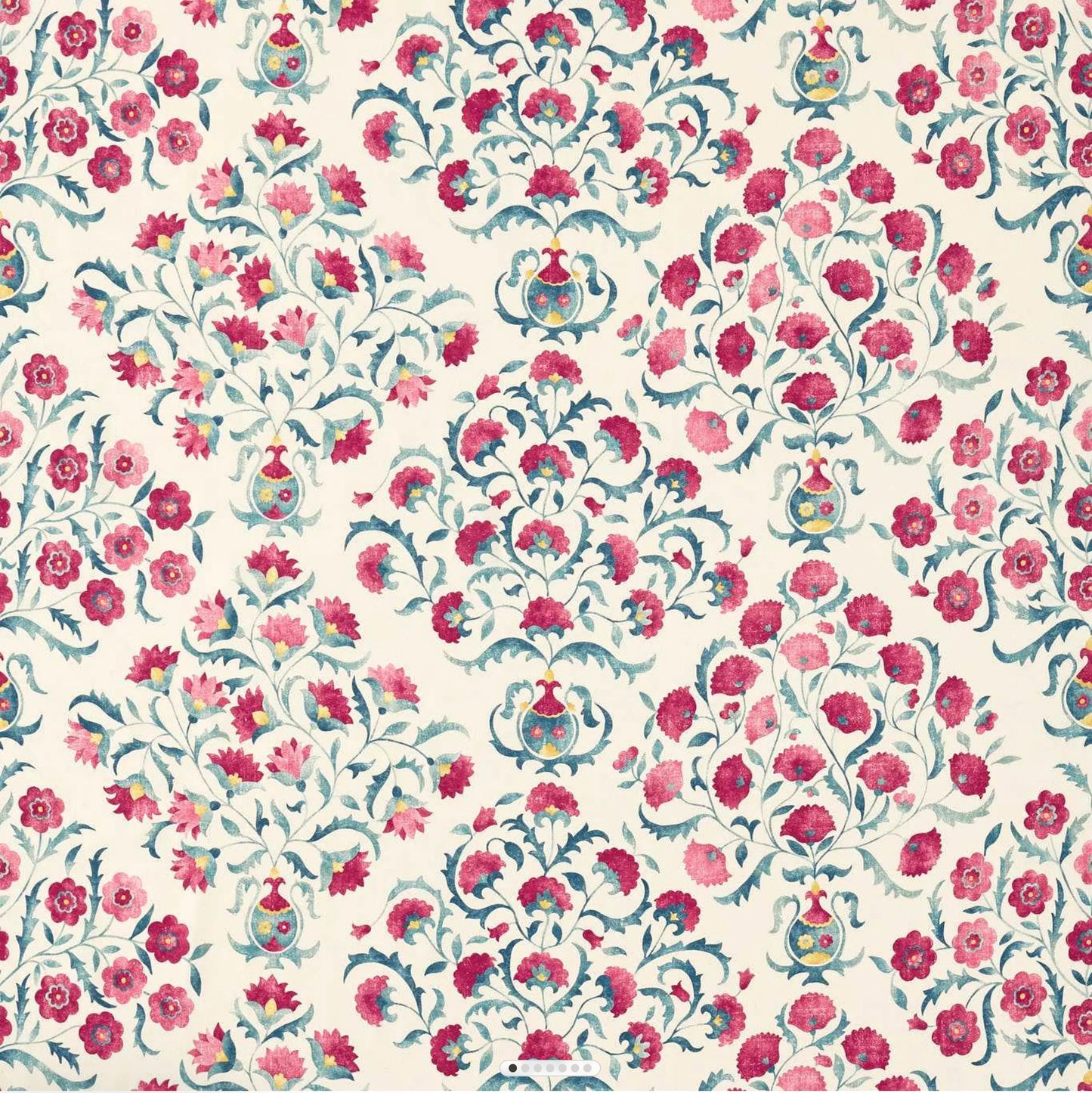 Sanderson Ottoman Flowers Cherry/Indigo Fabric By The Metre