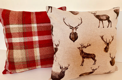 Red Wool Tartan Cushion Covers: Reversible, Farmhouse Decor