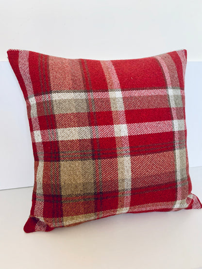 Red Wool Tartan Cushion Covers: Reversible, Farmhouse Decor