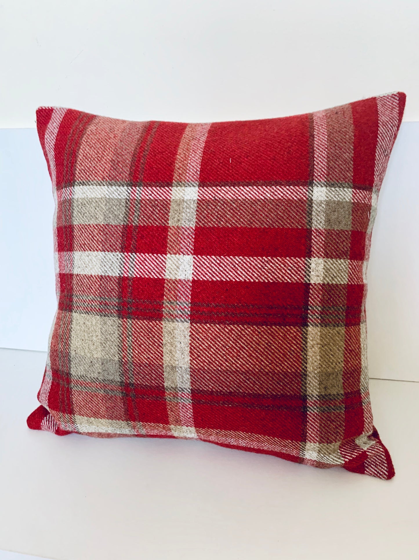 Red Wool Tartan Cushion Covers: Reversible, Farmhouse Decor