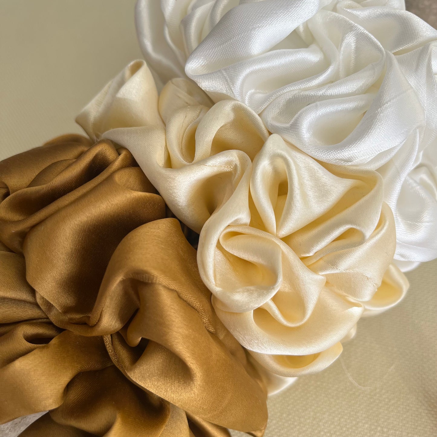 Ivory Satin Scrunchies Set - Handmade Silk Hair Accessories