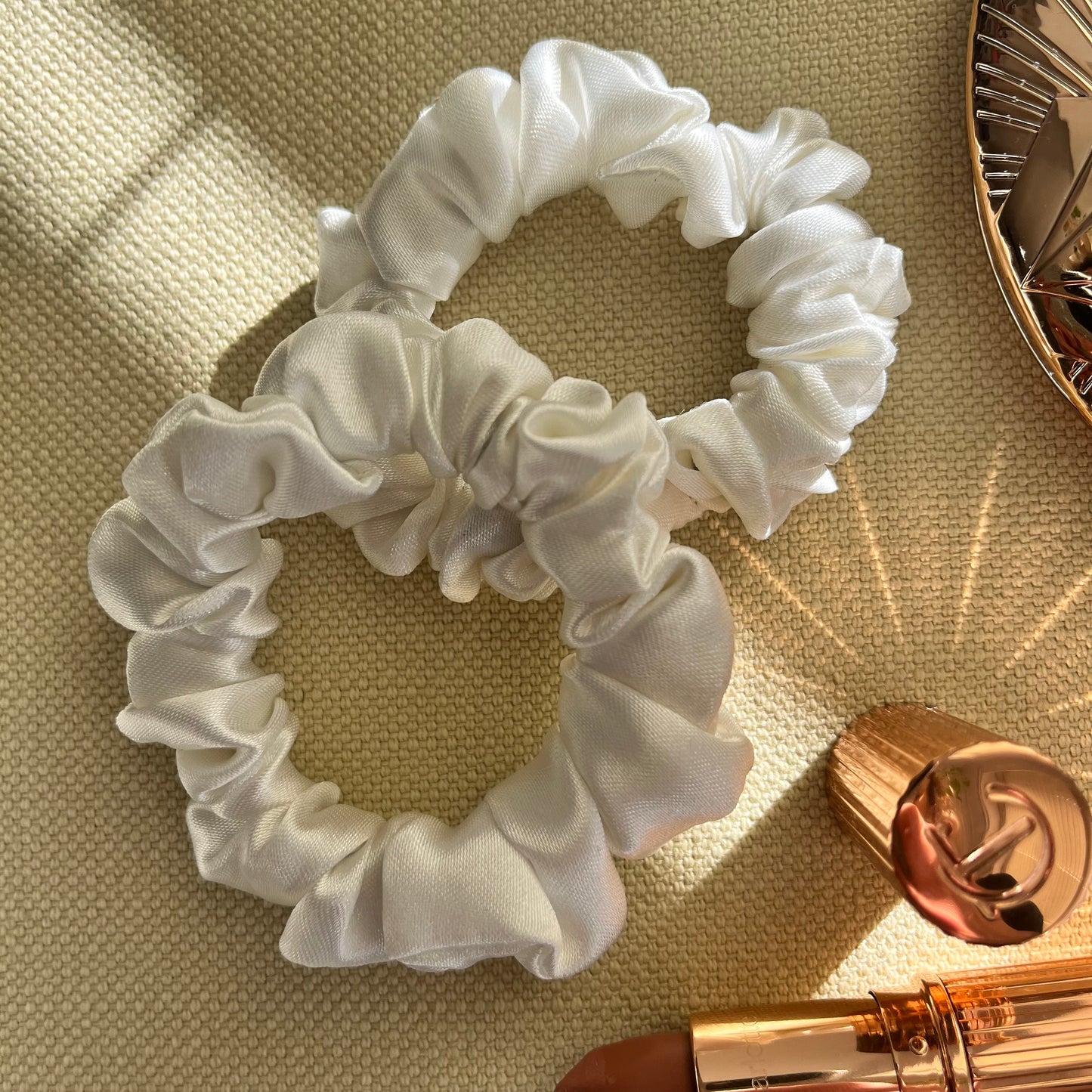 Ivory Satin Scrunchies Set - Handmade Silk Hair Accessories