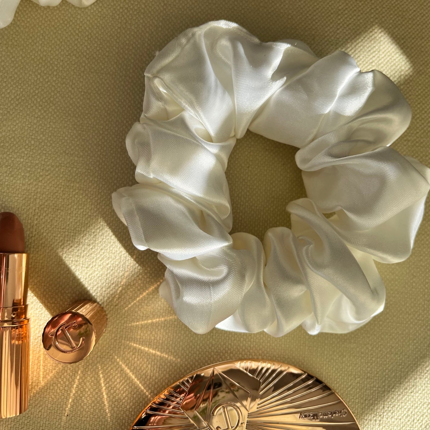 Ivory Satin Scrunchies Set - Handmade Silk Hair Accessories