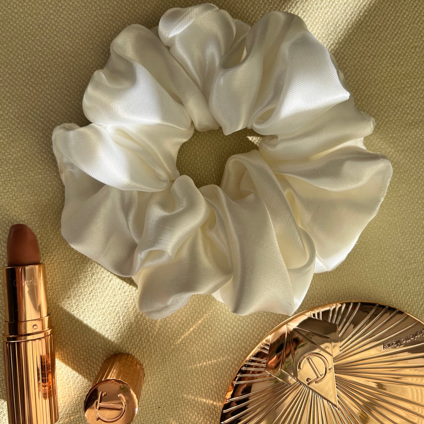 Ivory Satin Scrunchies Set - Handmade Silk Hair Accessories