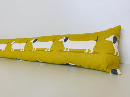 Dachshund Yellow Print Heavy Draught Excluder, Sausage Dog Decor