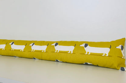 Dachshund Yellow Print Heavy Draught Excluder, Sausage Dog Decor