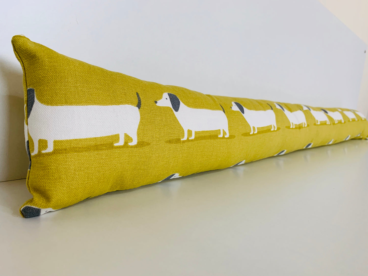 Dachshund Yellow Print Heavy Draught Excluder, Sausage Dog Decor