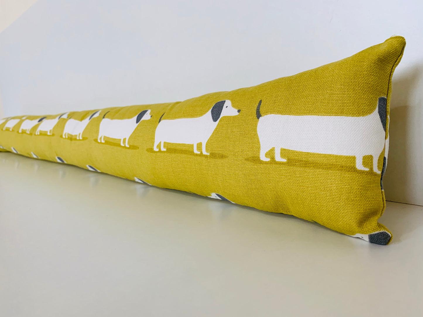 Dachshund Yellow Print Heavy Draught Excluder, Sausage Dog Decor