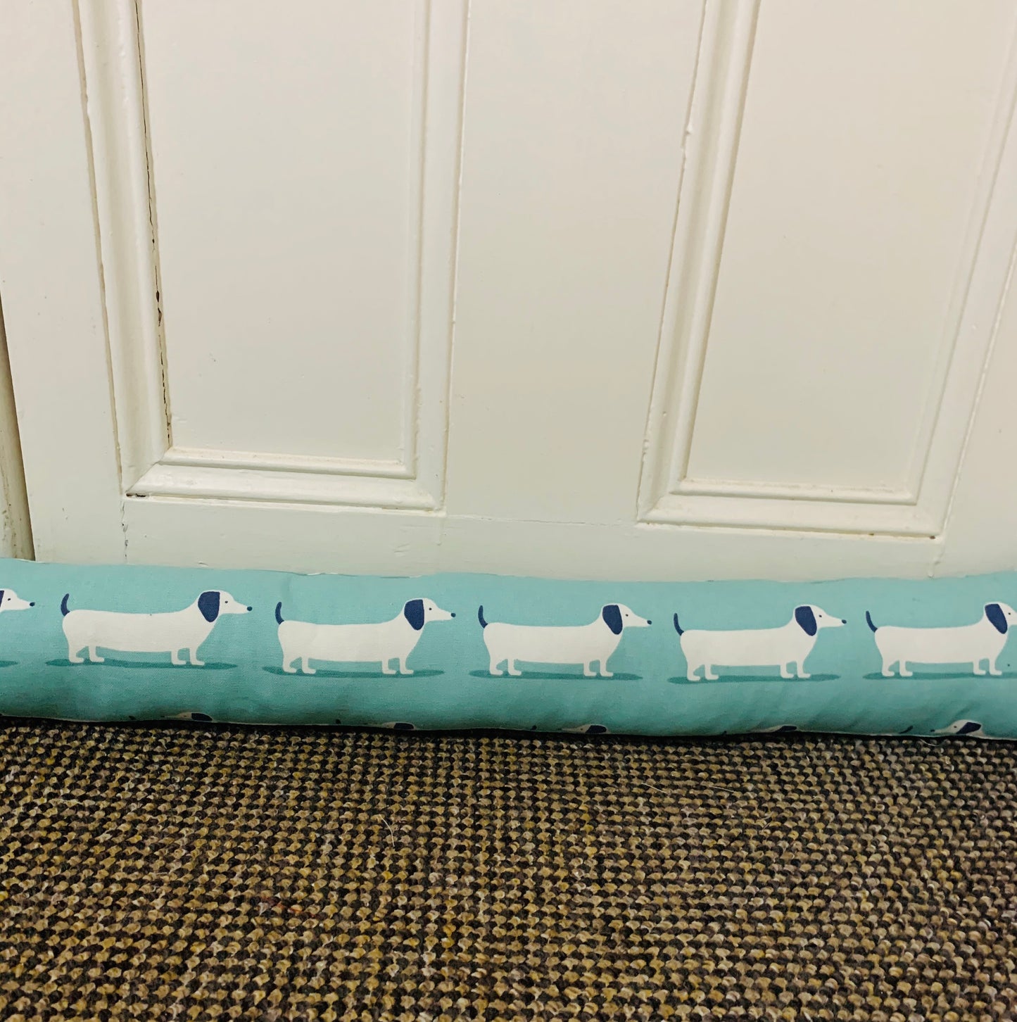 Dachshund Blue Print Heavy Draught Excluder, Sausage Dog Decor