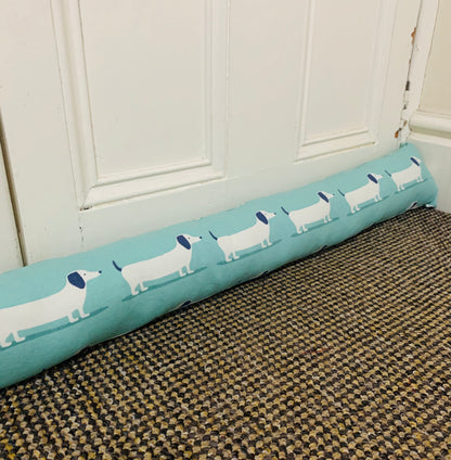 Dachshund Blue Print Heavy Draught Excluder, Sausage Dog Decor