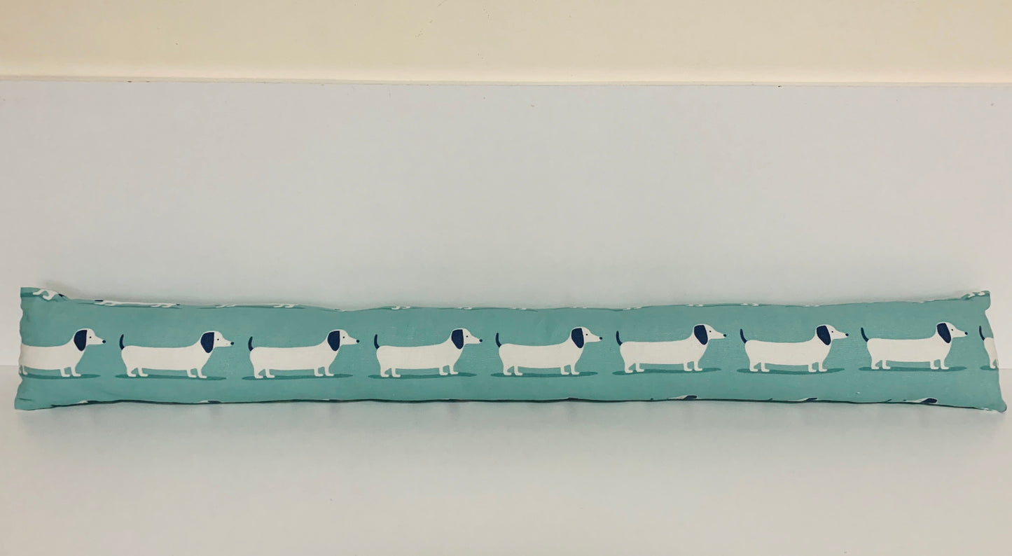 Dachshund Blue Print Heavy Draught Excluder, Sausage Dog Decor