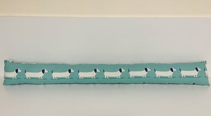 Dachshund Blue Print Heavy Draught Excluder, Sausage Dog Decor